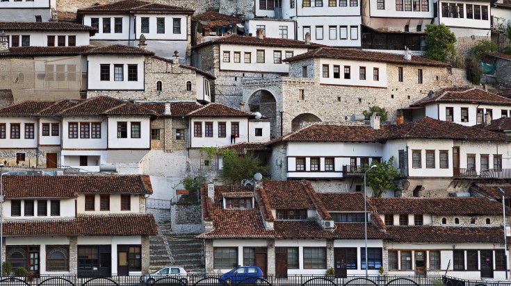 The city of Berat The traditional houses in the city of Berat
