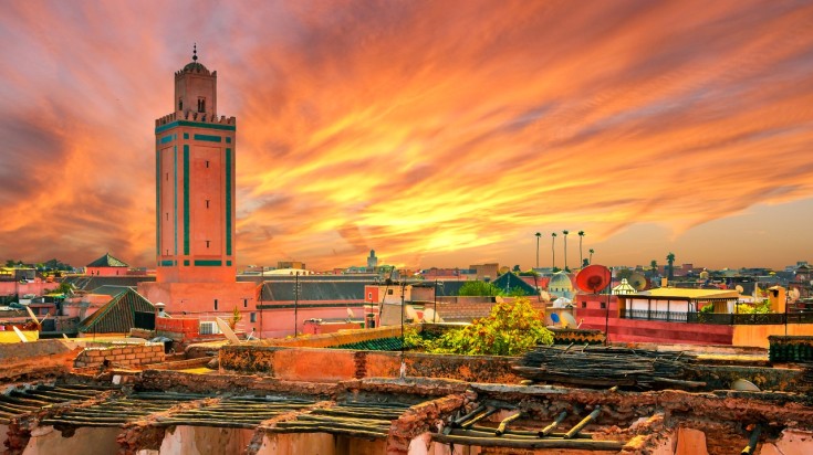 Sunset over the Moroccan capital of Marrakech