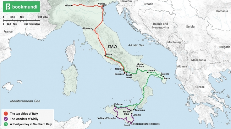 An overview map of 2 weeks in Italy An overview map of 2 weeks in Italy