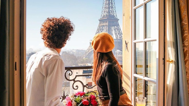 Francesca and Tommaso looking at Eifel Tower, France.