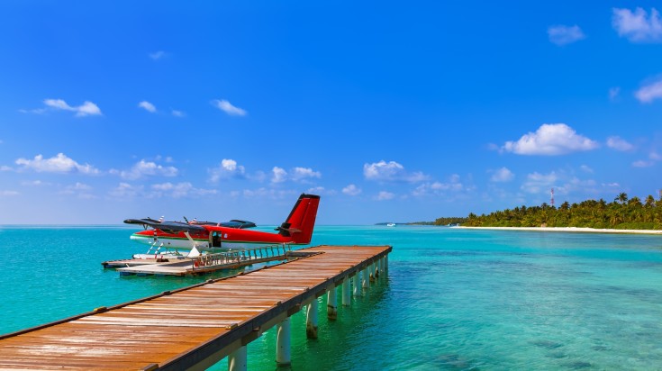 A float plane parked in the Maldives in March.