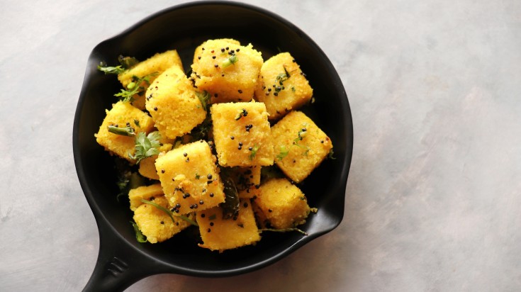 A generous serving of dhokla.