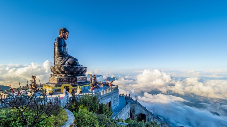 A giant statue of  Buddha atop the Fansipan mountain in the Sapa region.