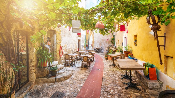 A pretty alley in the Eze village on the French Riviera coast.