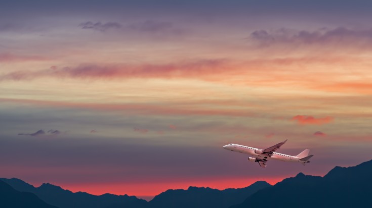 A plane flying near Aqaba cities airport in Jordan.