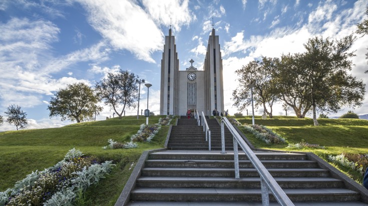 Akureyri Church on a sunny summer day.