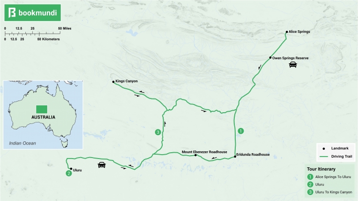 Alice Springs to Uluru itinerary map