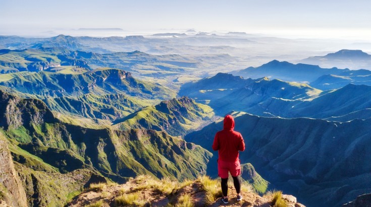 A person overlooking the Amphitheatre in South Africa.