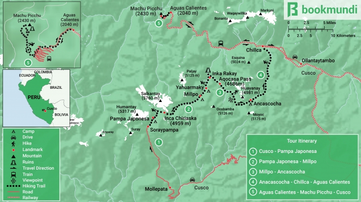 Map detailing the Ancascocha trekking trail Map of Ancascocha trek