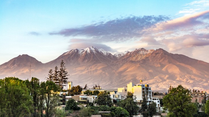 City of Arequipa with its iconic volcano Chachani in the back