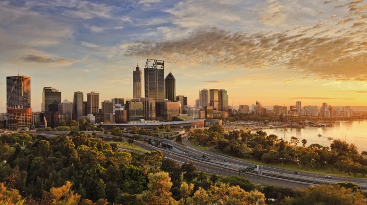 A view of Perth at sunset.