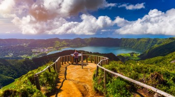 View of Santiago Lake from Miradouro Boca do Inferno in Sao Miguel Island