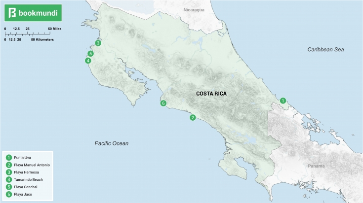 Beaches in Costa Rica map