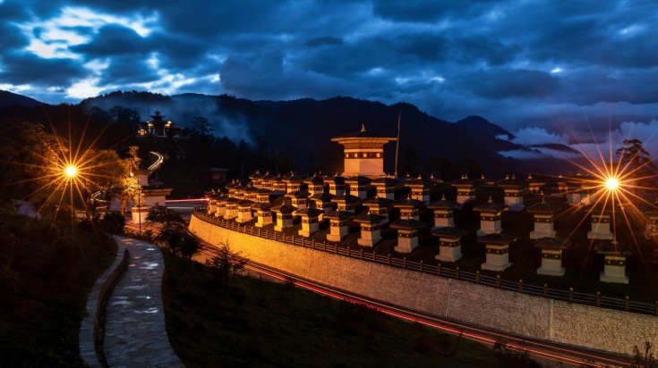 Dochula pass boasts a stunning 360-degree view of the Himalayan mountain range Dochula pass chortens Bhutan