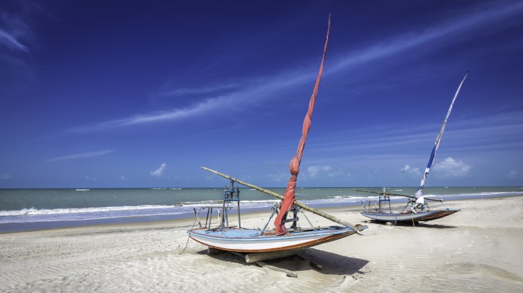 Fishing boats on the beach of Natal, Brazil