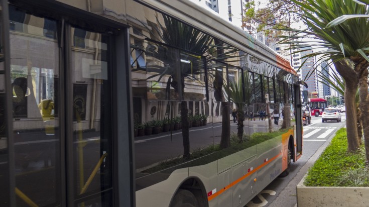 A bus parked in the roads of Rio de Janeiro in Brazil.
