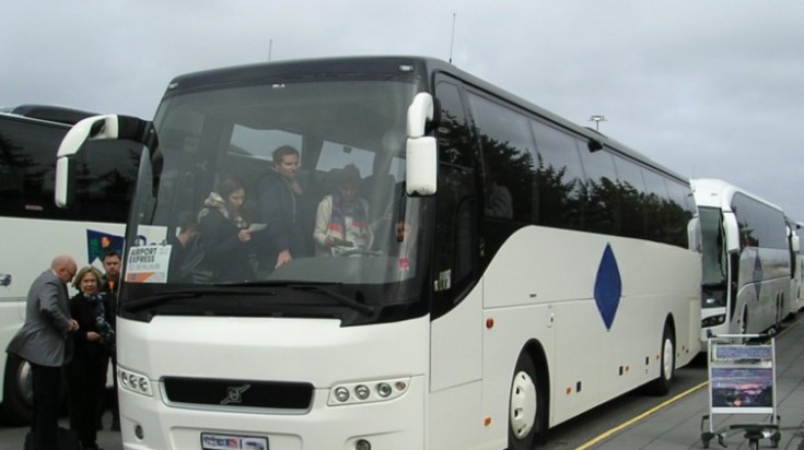 Buses ready to start the trip from Reykjavik BSI Bus Terminal to Selfoss.