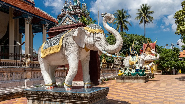 Statue of elephant in Battambang during sunny weather in Cambodia.