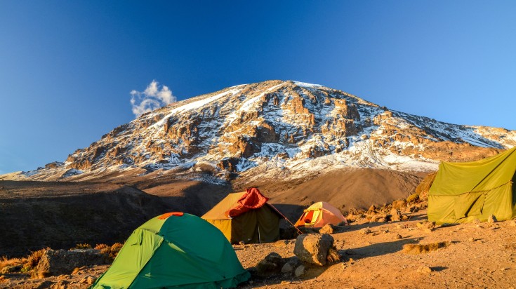 Camps set up at Mount Kilimanjaro in Tanzania.