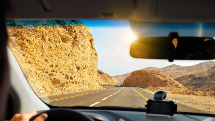 A car heading towards Dead Sea.