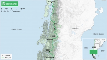 An overview map of the biking trail in Carretera Austral.