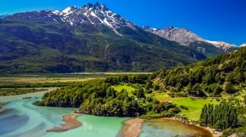 Cerro Castillo in Patagonia with snow-capped mountain in the background.