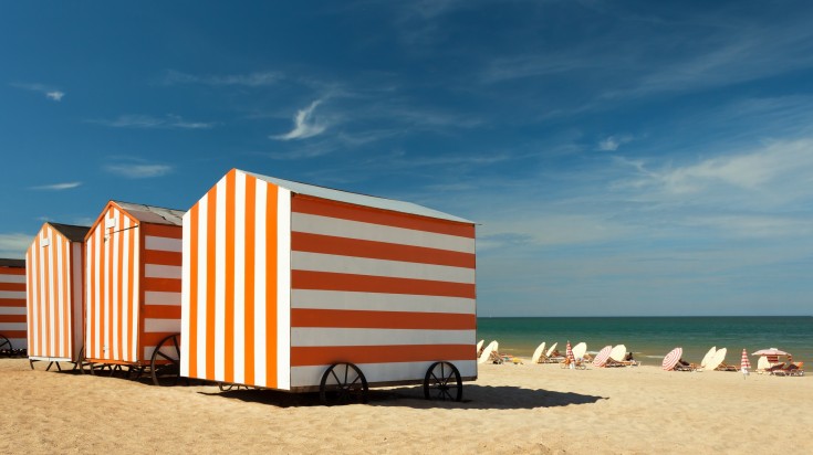 Changing huts on a Belgian beach.