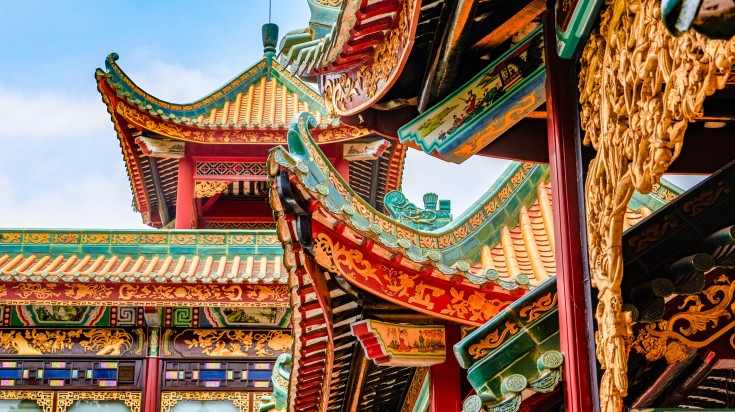 View of the roof of Baomo Garden in Guangzhou in China in July.