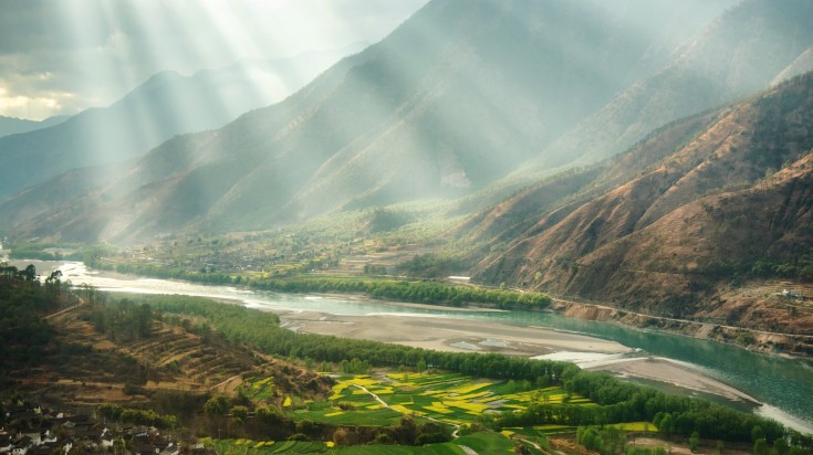 Yangtze River surrounded by greenery in China in July.