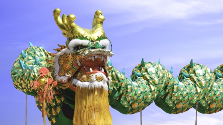 Chinese dragon dance during New Year in Thailand.