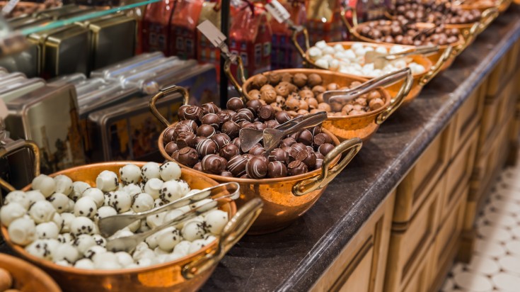 Chocolates in a Belgian food market.