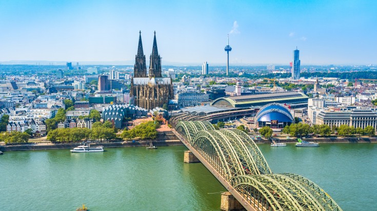 Beautiful panoramic aerial landscape of the gothic catholic in Cologne.