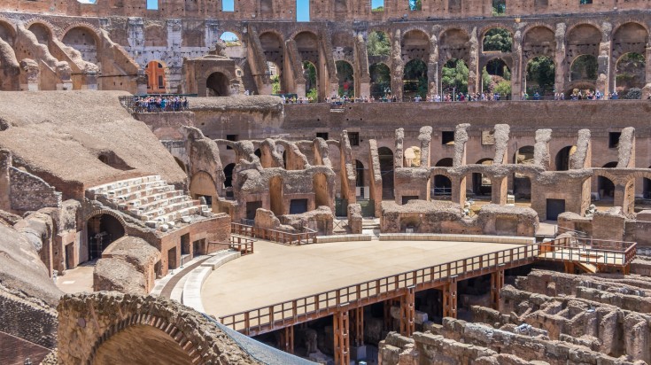 The stage for gladiator battles, arena floor in the Colosseum has been witness to epic fights between beasts and men. . Today a section of it has been reconstructed to give visitors a taste of