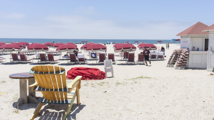 A view of sunbeds at Coronado beach on a summer's day. 