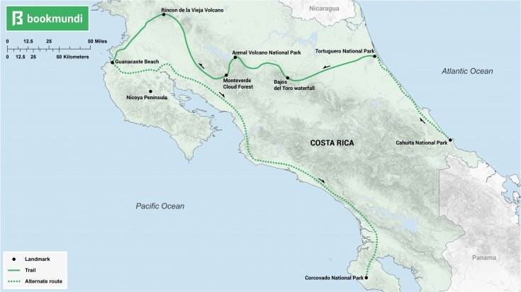 Take a Costa Rica itinerary from one coast to the another Costa Rica Itinerary Coast to Coast map