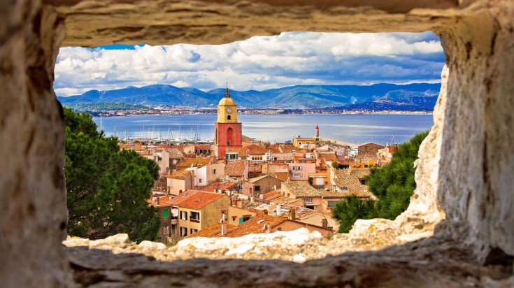 View through stone window, famous tourist destination Cote d Azur, France