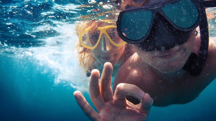 Couple snorkeling in South Korea.