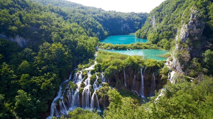 Breathtaking waterfall in the Plitvice Lakes National Park in Croatia