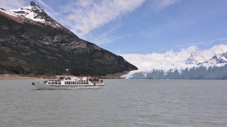 A cruise ship sailing in Punta Arenas, Patagonia.