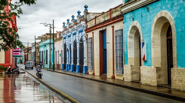 Old Spanish colonial colorful decorated living houses