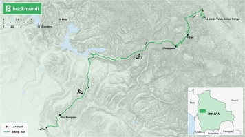 An overview map of the biking trail in the Death Road, Bolivia.