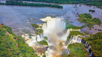 Aerial view of Devil's throat in Iguazu falls.