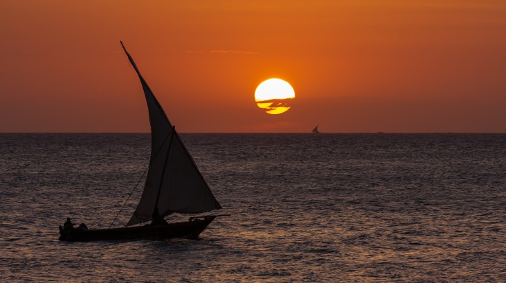 Dhow sailing during sunset in Kenya.