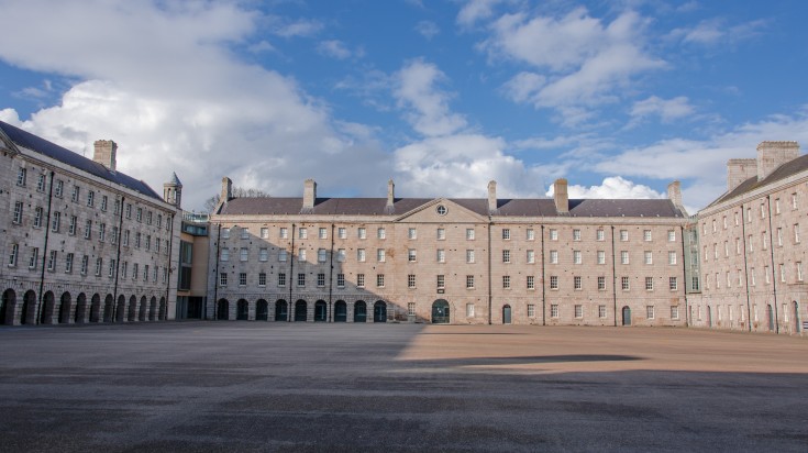 A wide view of the Irish National Museum in Dublin, Ireland.