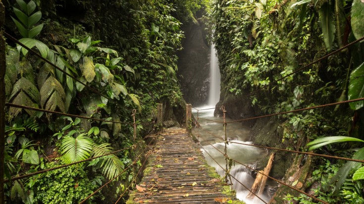 Waterfalls of the tropical rainforest in Mindo, Ecuador