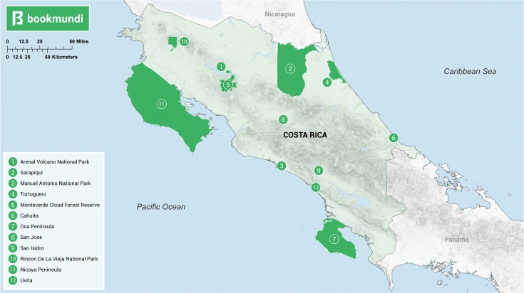 Family vacations in Costa Rica map