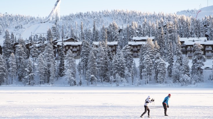 Ice saking on frozen lake in Finland in January