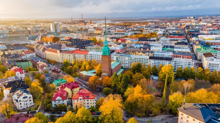 Helsinki, the capital of Finland, adorned in the colors of autumn.