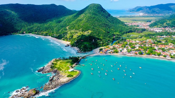 Aerial view of Florianopolis beach on a summer day.