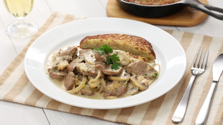 Zurich style veal stew and rosti potato.